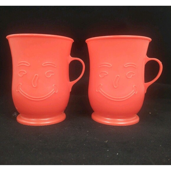 Red Kool-Aid Man 1980's Plastic Cup 4” Set of 2 Vintage 80s - Picture 1 of 8